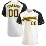 Custom Name and Number Personalized Baseball Jersey, Black-Gold White Authentic Raglan Sleeves Personalized White Black-Gold