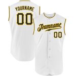 Custom Name and Number Personalized Authentic Baseball Jersey - White Black Gold Sleeveless Team Jersey Personalized White