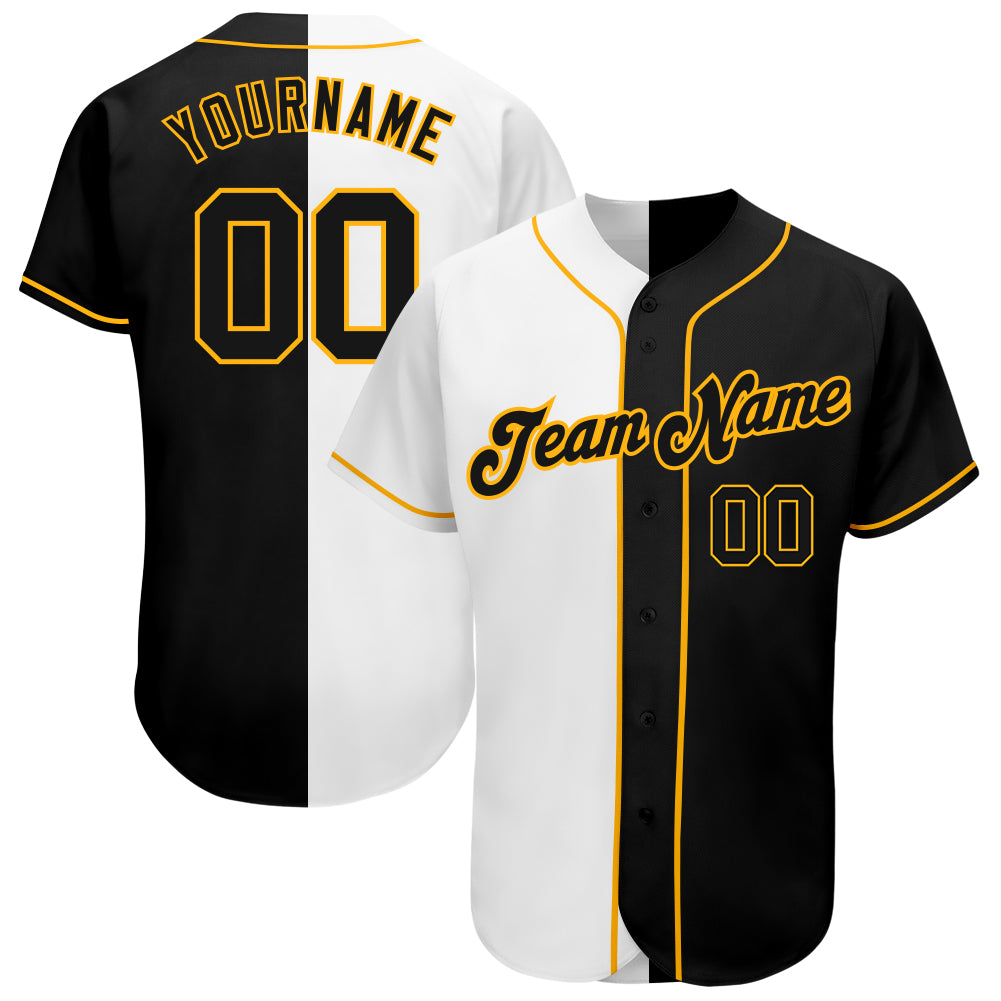 Personalized Custom Name and Number Baseball Jersey - White-Black Gold Authentic Fashion Team Apparel Personalized White-Black