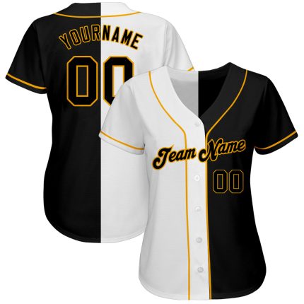 Personalized Custom Name and Number Baseball Jersey - White-Black Gold Authentic Fashion Team Apparel Personalized White-Black