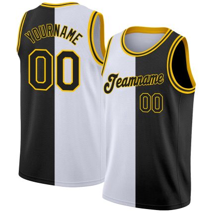 Customizable Basketball Jersey - Personalized Black Gold Split Design with Team Name & Number - Authentic Fashion Gear Personalized