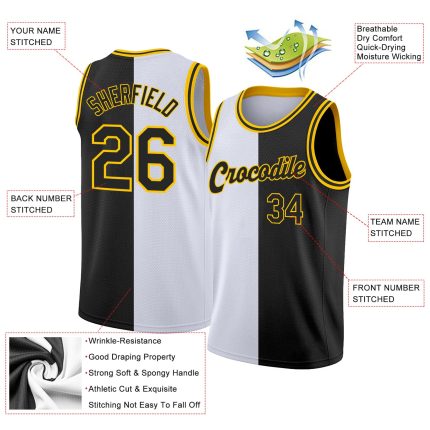 Customizable Basketball Jersey - Personalized Black Gold Split Design with Team Name & Number - Authentic Fashion Gear Personalized