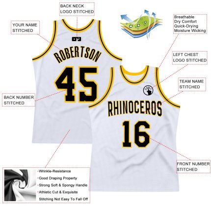 Personalized Black Gold Basketball Jersey Custom Team Name Number Authentic Throwback Personalized White Black-Gold Authentic