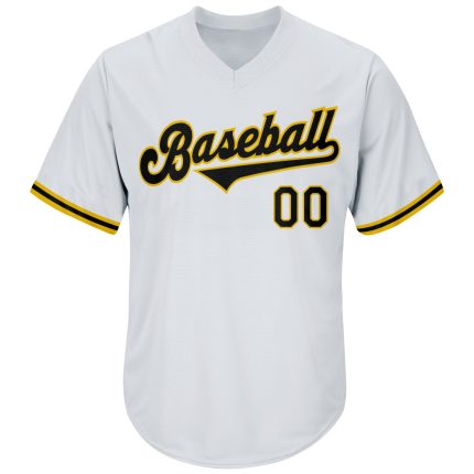 Custom Name & Number Authentic Throwback Baseball Jersey Shirt - Personalized Black Gold Rib-Knit Style Personalized White