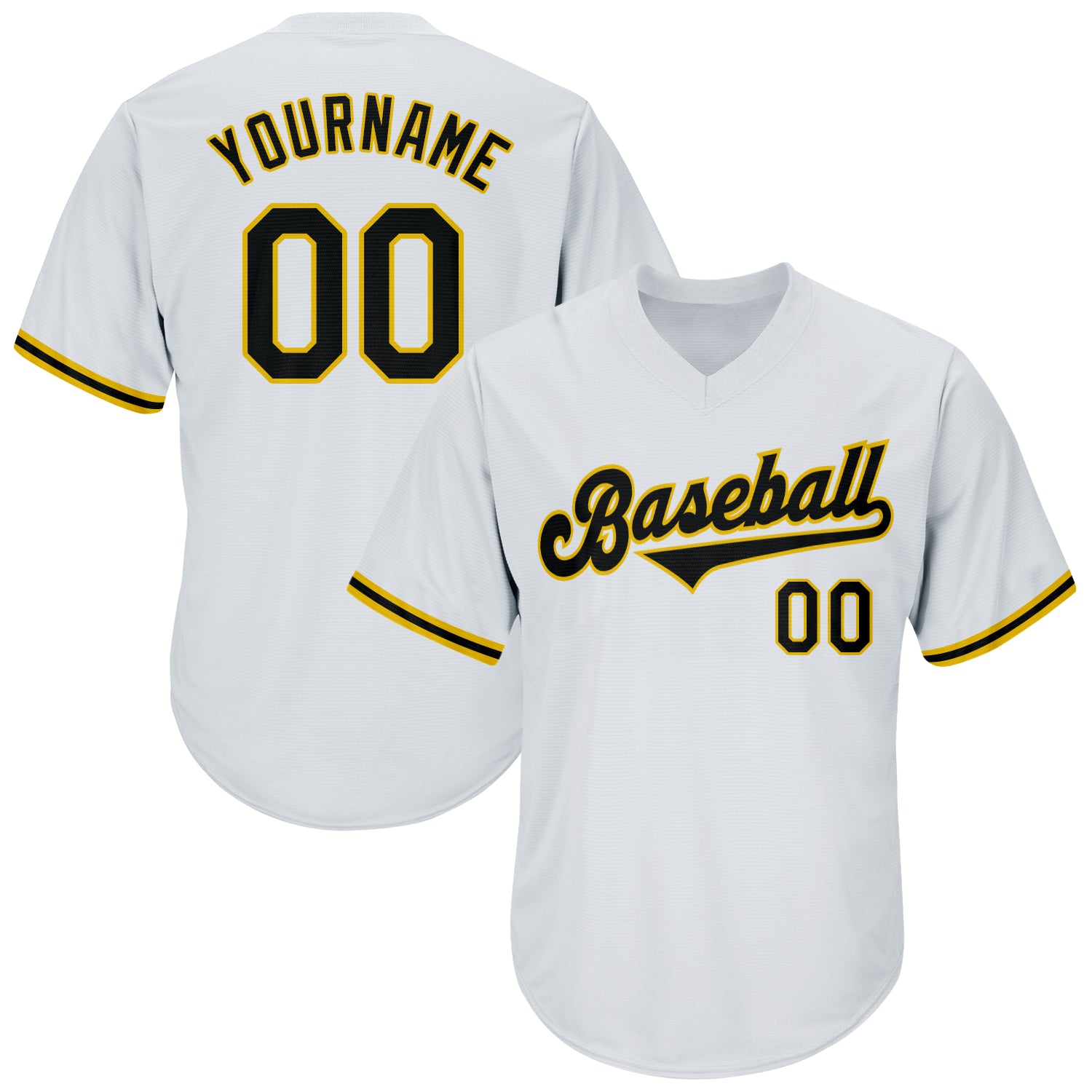 Custom Name & Number Authentic Throwback Baseball Jersey Shirt - Personalized Black Gold Rib-Knit Style Personalized White