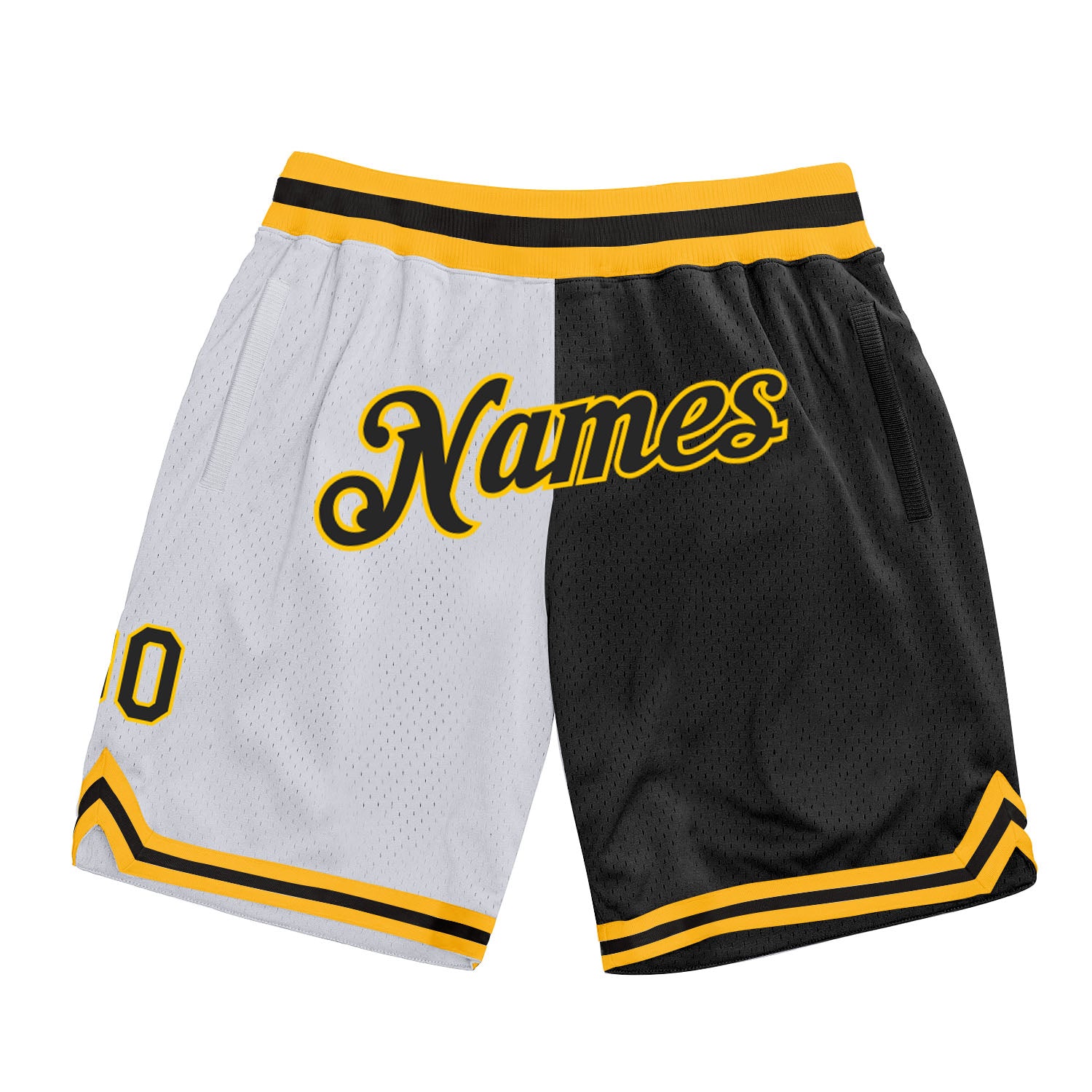 Custom Name Number Authentic Basketball Shorts Personalized White Black Gold Split Fashion Personalized White Black-Gold