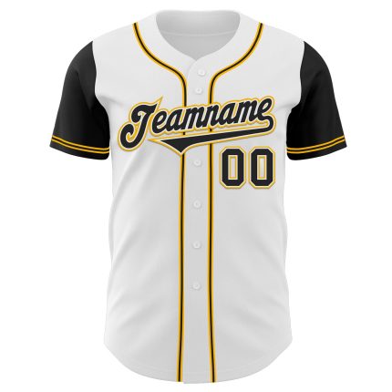 Custom Name and Number Authentic Two Tone Baseball Jersey - Personalized White and Black/Gold Team Apparel Personalized White