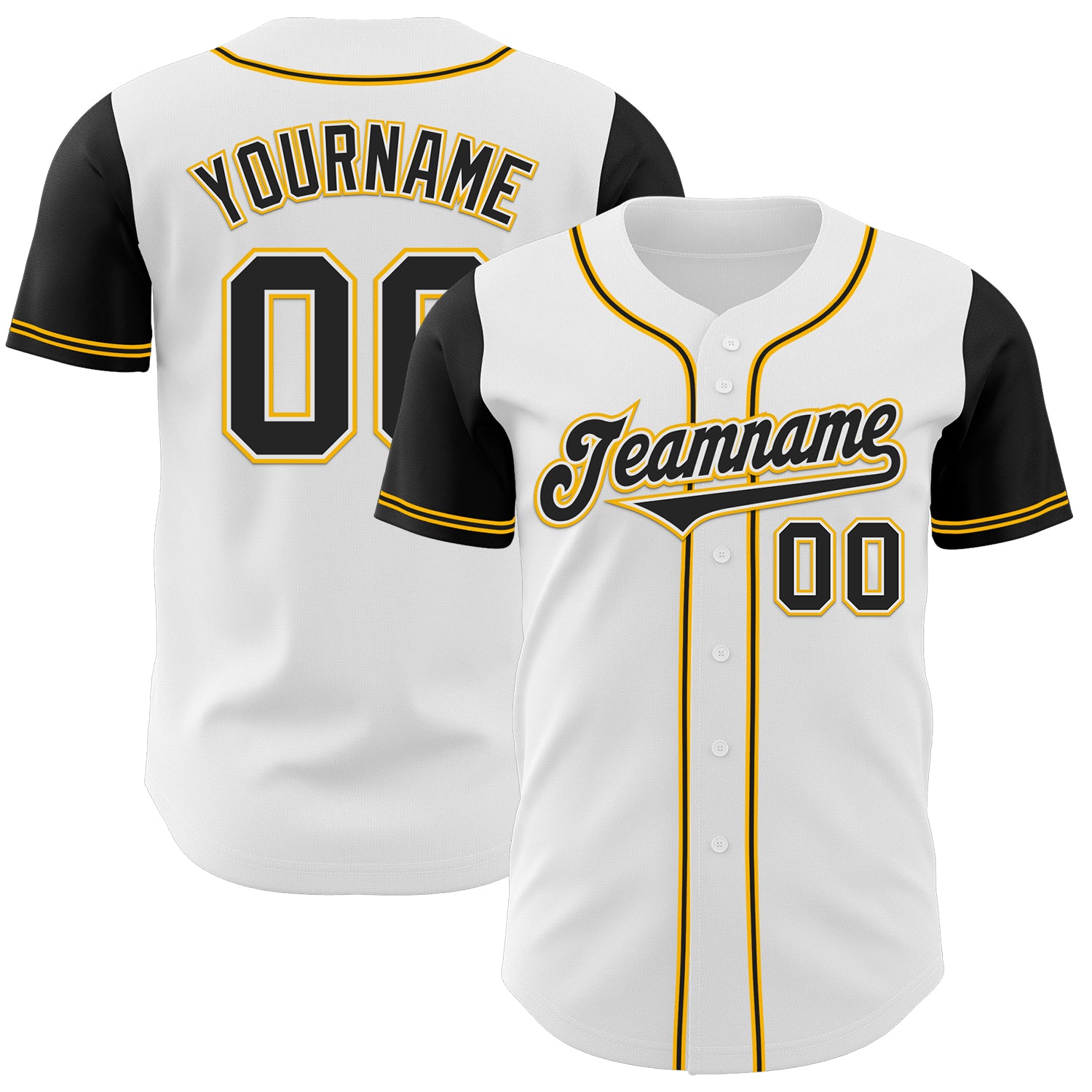 Custom Name and Number Authentic Two Tone Baseball Jersey - Personalized White and Black/Gold Team Apparel Personalized White