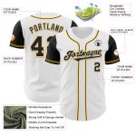 Custom Name and Number Authentic Two Tone Baseball Jersey - Personalized White and Black/Gold Team Apparel Personalized White