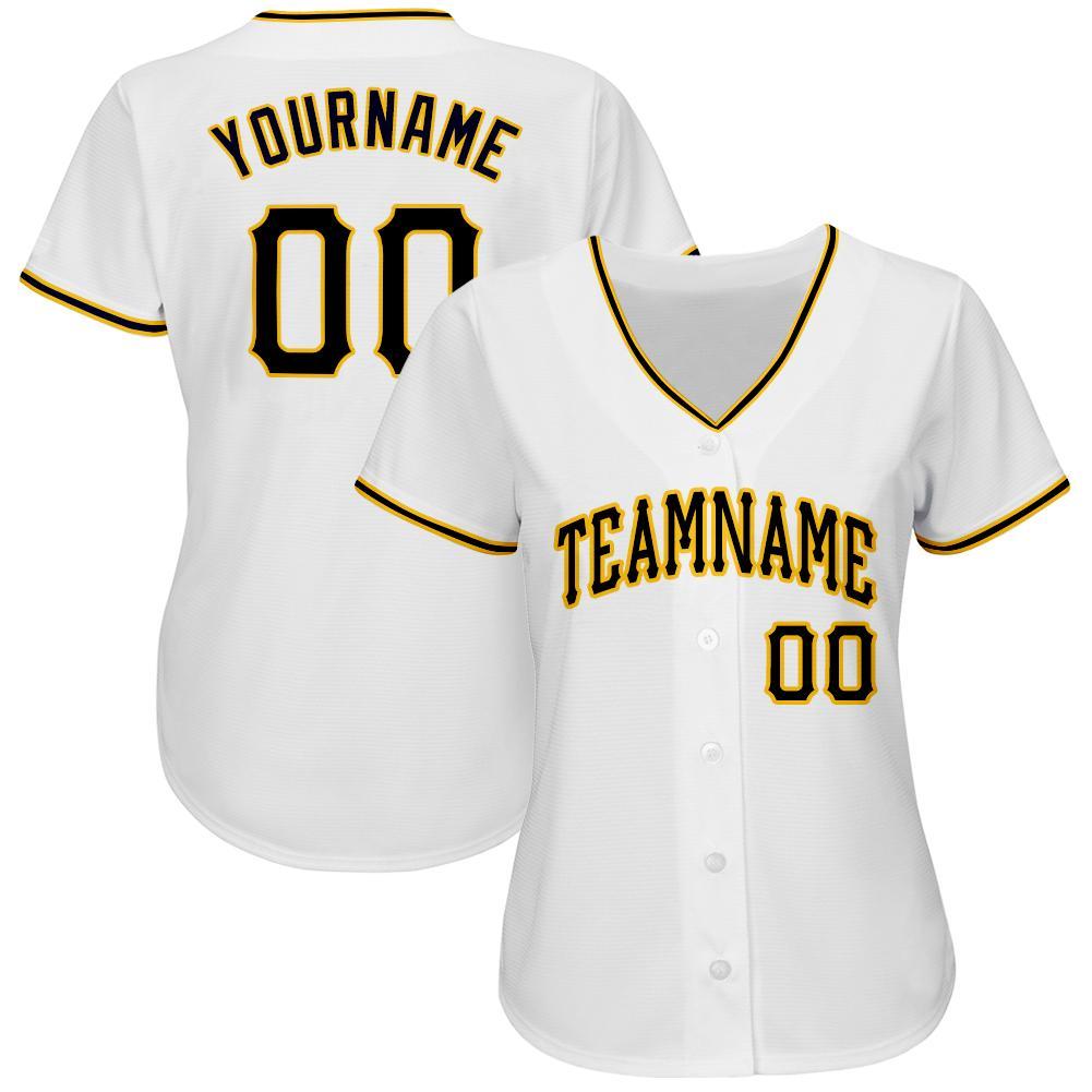 Custom Name Number Personalized Baseball Jersey Black Gold White Team Personalized White Black-Gold Baseball Jersey Team