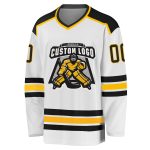 Personalized Hockey Jersey in White and Black-Gold - Custom Team Apparel Personalized White Black-Gold Hockey Jersey