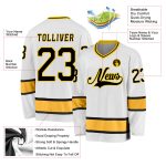 Custom Name and Number Personalized Black Gold Hockey Jersey for Team Personalized White Black-Gold Hockey Jersey Team Custom