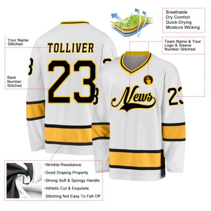 Custom Name and Number Personalized Black Gold Hockey Jersey for Team Personalized White Black-Gold Hockey Jersey Team Custom