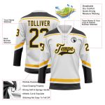Custom Name and Number Hockey Jersey - Personalized Black Gold Lace Neck Team Shirt, White Color Personalized White Black-Gold