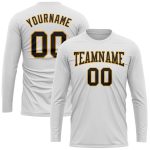 Custom Name and Number Personalized Long Sleeve Performance T-Shirt in White Black-Gold Personalized White Black-Gold Long