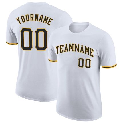 Custom Team Name and Number Performance T-Shirt in Black and Gold - Personalized White T-Shirt Personalized White Black-Gold