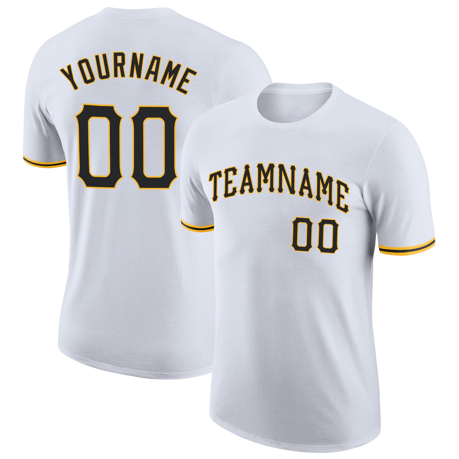 Custom Team Name and Number Performance T-Shirt in Black and Gold - Personalized White T-Shirt Personalized White Black-Gold