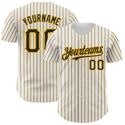 Custom Name Number Black Gold Pinstripe Baseball Jersey - Personalized White Authentic Team Jersey Personalized White (Black
