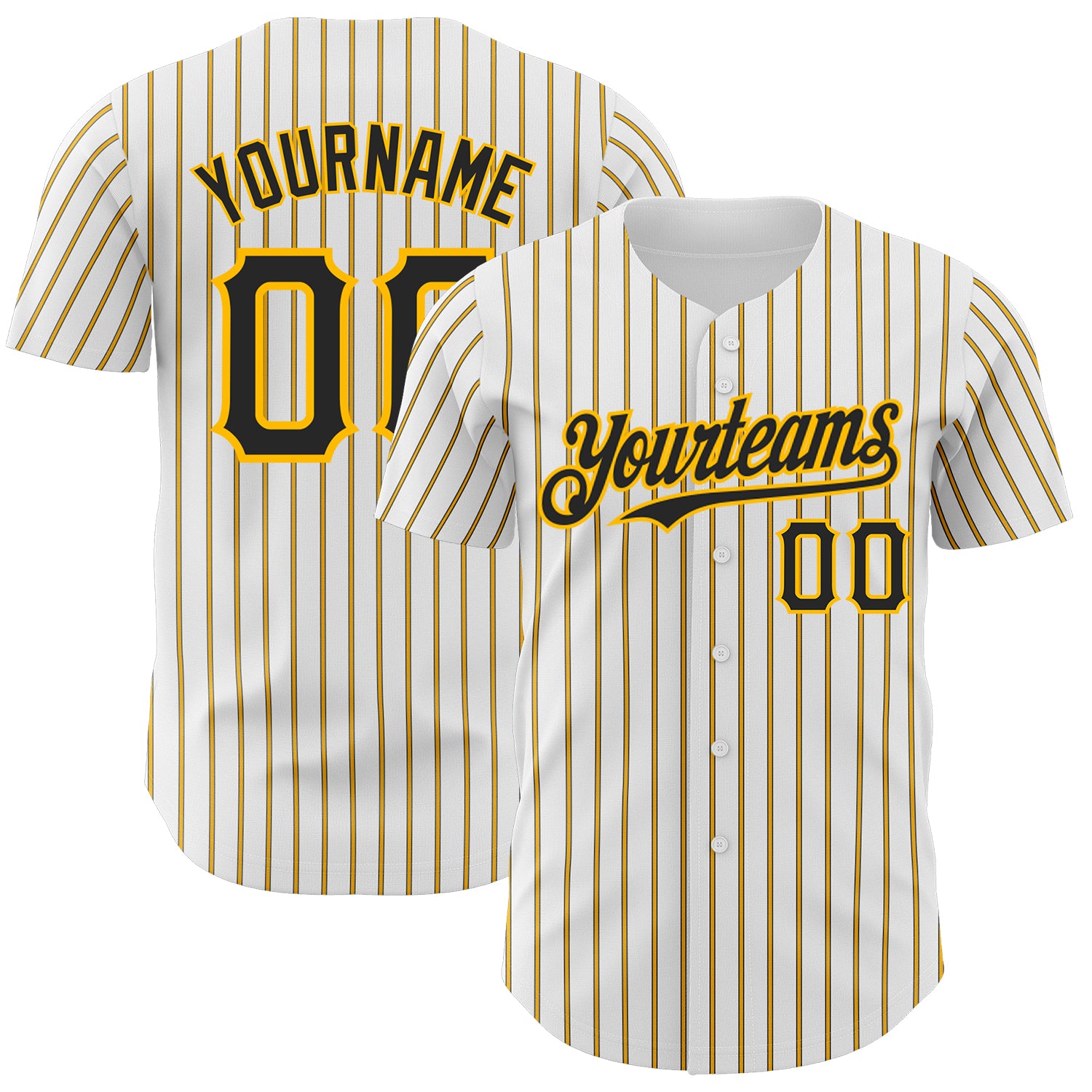 Custom Name Number Black Gold Pinstripe Baseball Jersey - Personalized White Authentic Team Jersey Personalized White (Black