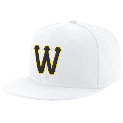 Custom Personalized Snapback Hat with Name and Number - White Black-Gold Stitched Adjustable Team Cap Personalized White