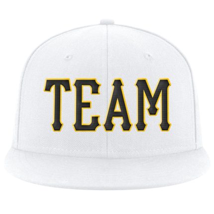 Custom Personalized Snapback Hat with Name and Number - White Black-Gold Stitched Adjustable Team Cap Personalized White