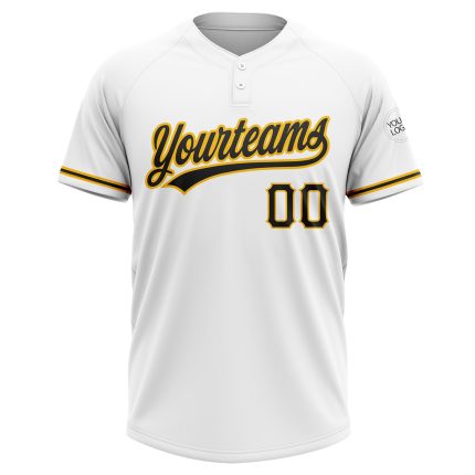 Personalized Softball Jersey Unisex White Black Gold Two-Button Design Personalized White Black-Gold Two-Button Unisex Softball