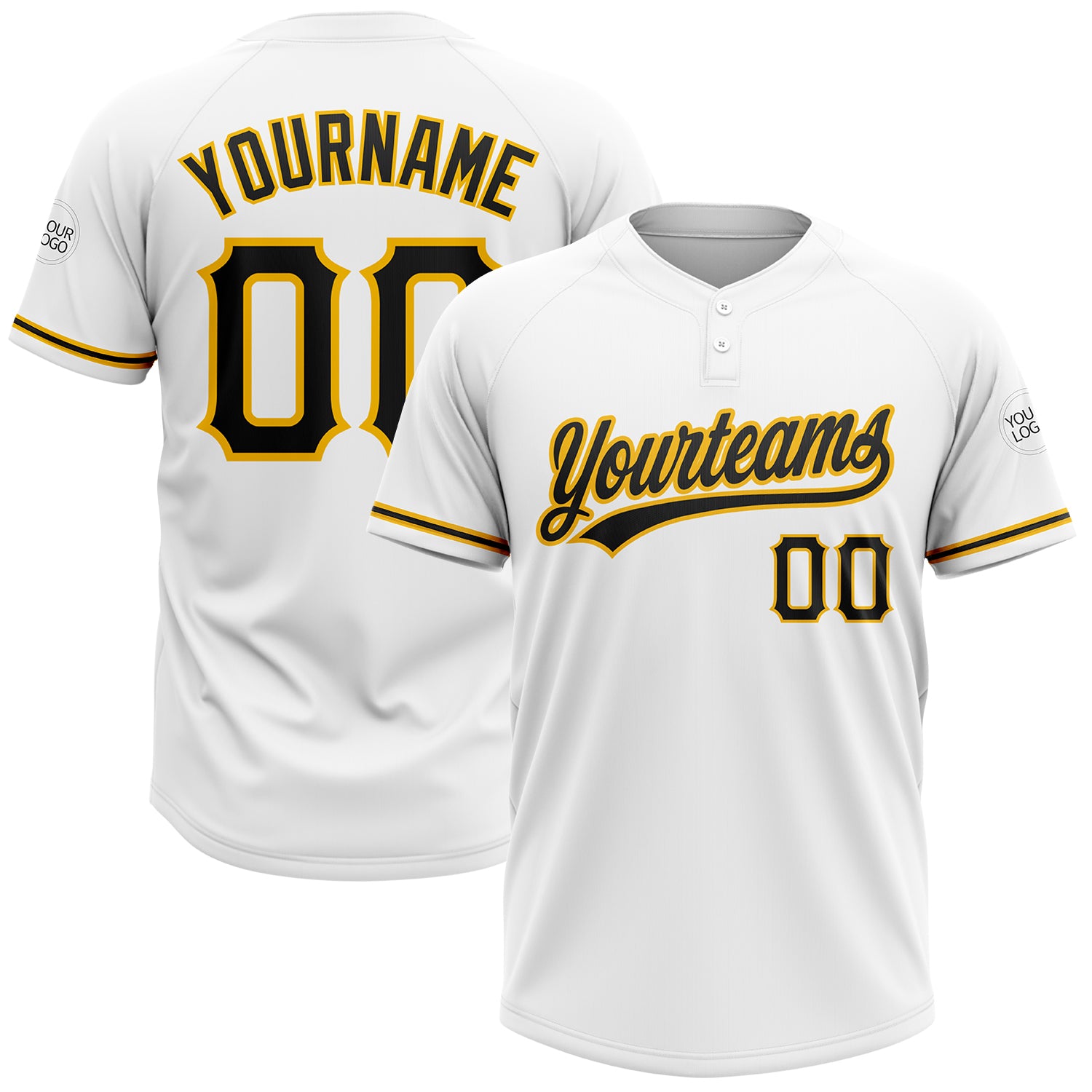 Personalized Softball Jersey Unisex White Black Gold Two-Button Design Personalized White Black-Gold Two-Button Unisex Softball