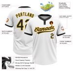 Custom Name Number Unisex Softball Jersey - Personalized Black Gold Two-Button Design Personalized White Black-Gold Two-Button