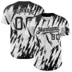 Custom Name and Number Authentic Baseball Jersey - 3D Pattern Design in White, Black, and Gray with Abstract Sharp Shapes