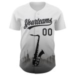 Personalized Jazz Music 3D Pattern Baseball Jersey Custom Name & Number - White Black-Gray Team Apparel Personalized White