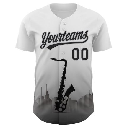 Personalized Jazz Music 3D Pattern Baseball Jersey Custom Name & Number - White Black-Gray Team Apparel Personalized White