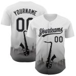 Personalized Jazz Music 3D Pattern Baseball Jersey Custom Name & Number - White Black-Gray Team Apparel Personalized White
