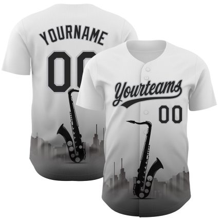 Personalized Jazz Music 3D Pattern Baseball Jersey Custom Name & Number - White Black-Gray Team Apparel Personalized White