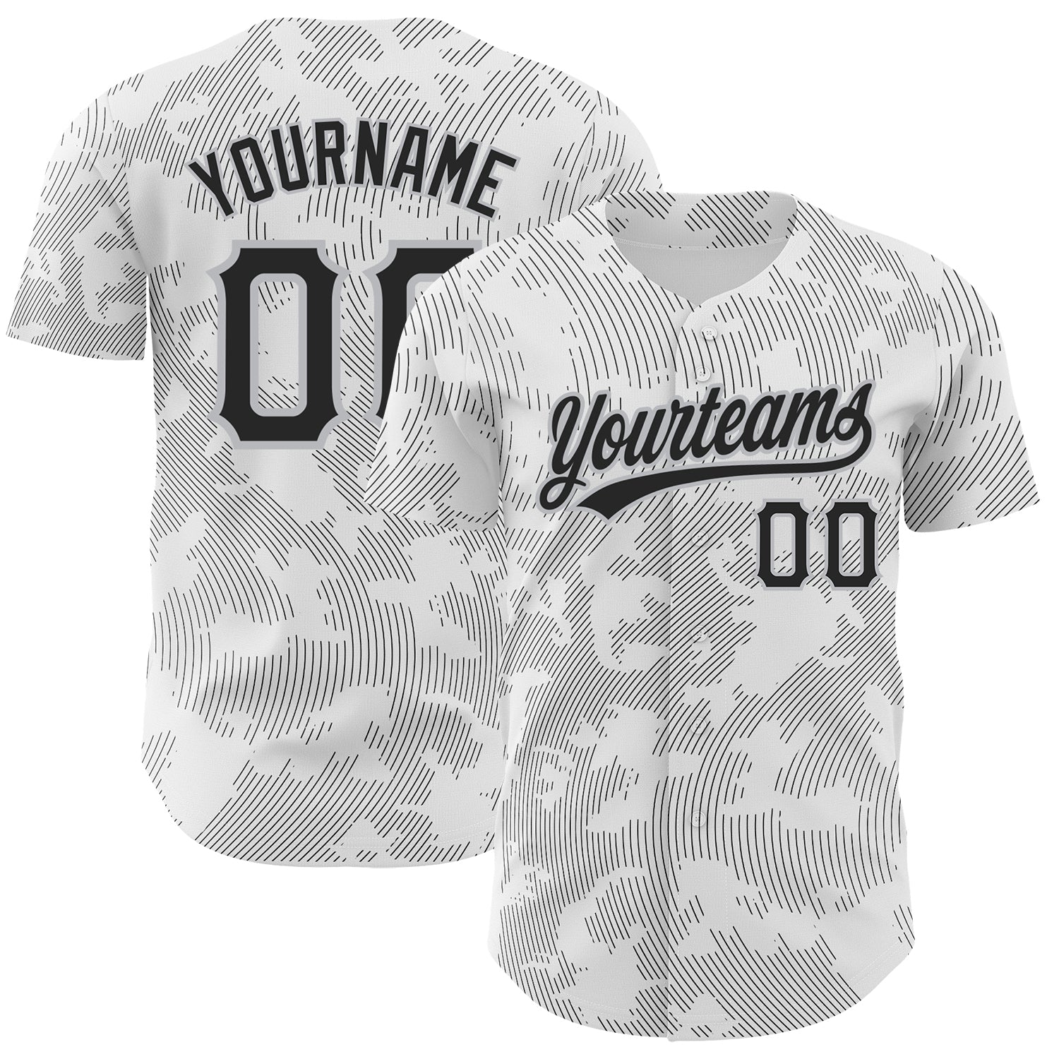 Custom Name Number Personalized Baseball Jersey 3D Pattern Design in Black Gray Curved Lines Authentic Team Apparel Personalized