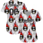 Custom Name Number Baseball Jersey - Personalized 3D Pattern Design Flaming Billiards Snooker 8 Ball in White and Black-Gray