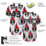 Custom Name Number Baseball Jersey - Personalized 3D Pattern Design Flaming Billiards Snooker 8 Ball in White and Black-Gray