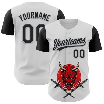 Custom 3D Pattern Halloween Skull Baseball Jersey - Personalized Black Gray Team Name & Number Personalized White Black-Gray