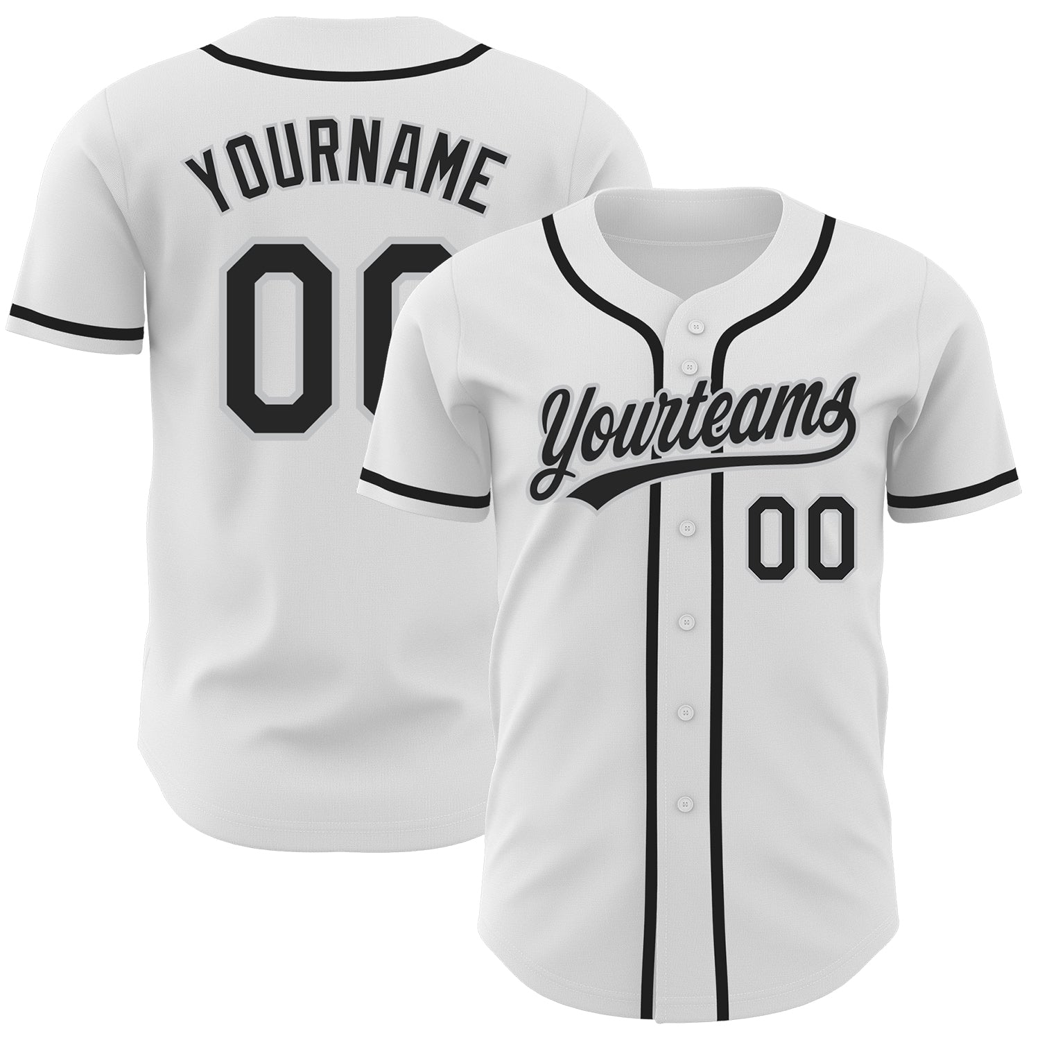 Personalized Authentic Baseball Jersey - White Black Gray Design Personalized White Black-Gray Authentic Baseball Jersey
