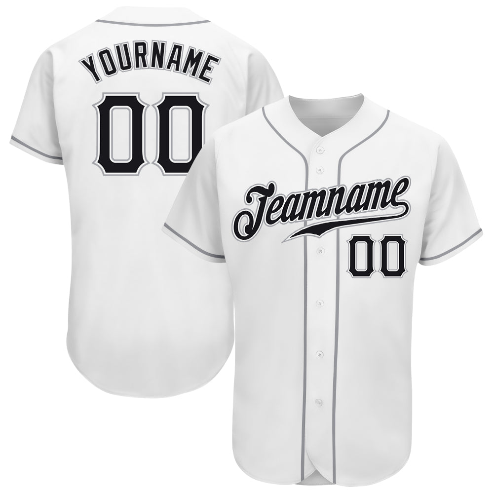 Custom Name and Number Authentic Baseball Jersey - Personalized White Black-Gray Team Jersey Personalized White Black-Gray