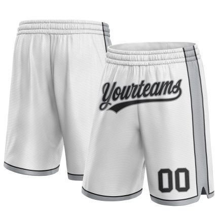 Custom Basketball Shorts with Name and Number - Personalized Authentic White Black-Gray Team Apparel Personalized White Black-Gray