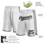 Custom white, black and gray basketball shorts, back view
