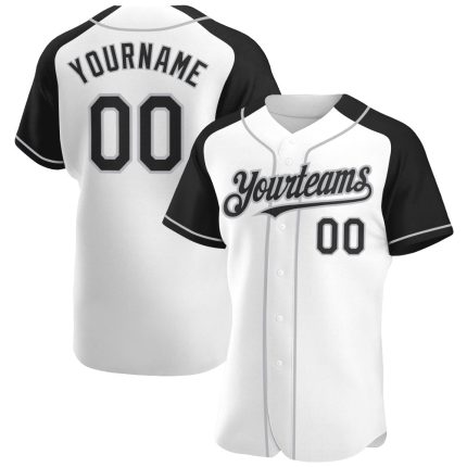Custom Name Number Baseball Jersey - Personalized Authentic White Black-Gray Raglan Sleeves Personalized White Black-Gray