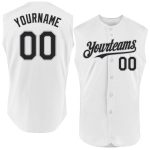 Personalized Authentic Sleeveless Baseball Jersey in White Black-Gray Personalized White Black-Gray Authentic Sleeveless