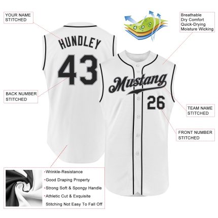 Custom Name and Number Personalized Baseball Jersey - White Black-Gray Authentic Sleeveless设计 Personalized White Black-Gray