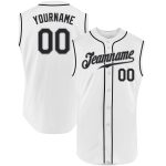 Custom Name and Number Personalized Baseball Jersey - White Black-Gray Authentic Sleeveless设计 Personalized White Black-Gray
