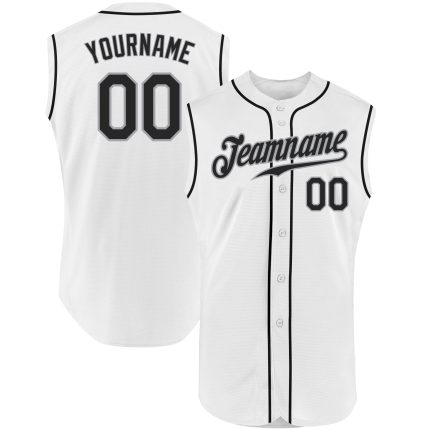 Custom Name and Number Personalized Baseball Jersey - White Black-Gray Authentic Sleeveless设计 Personalized White Black-Gray