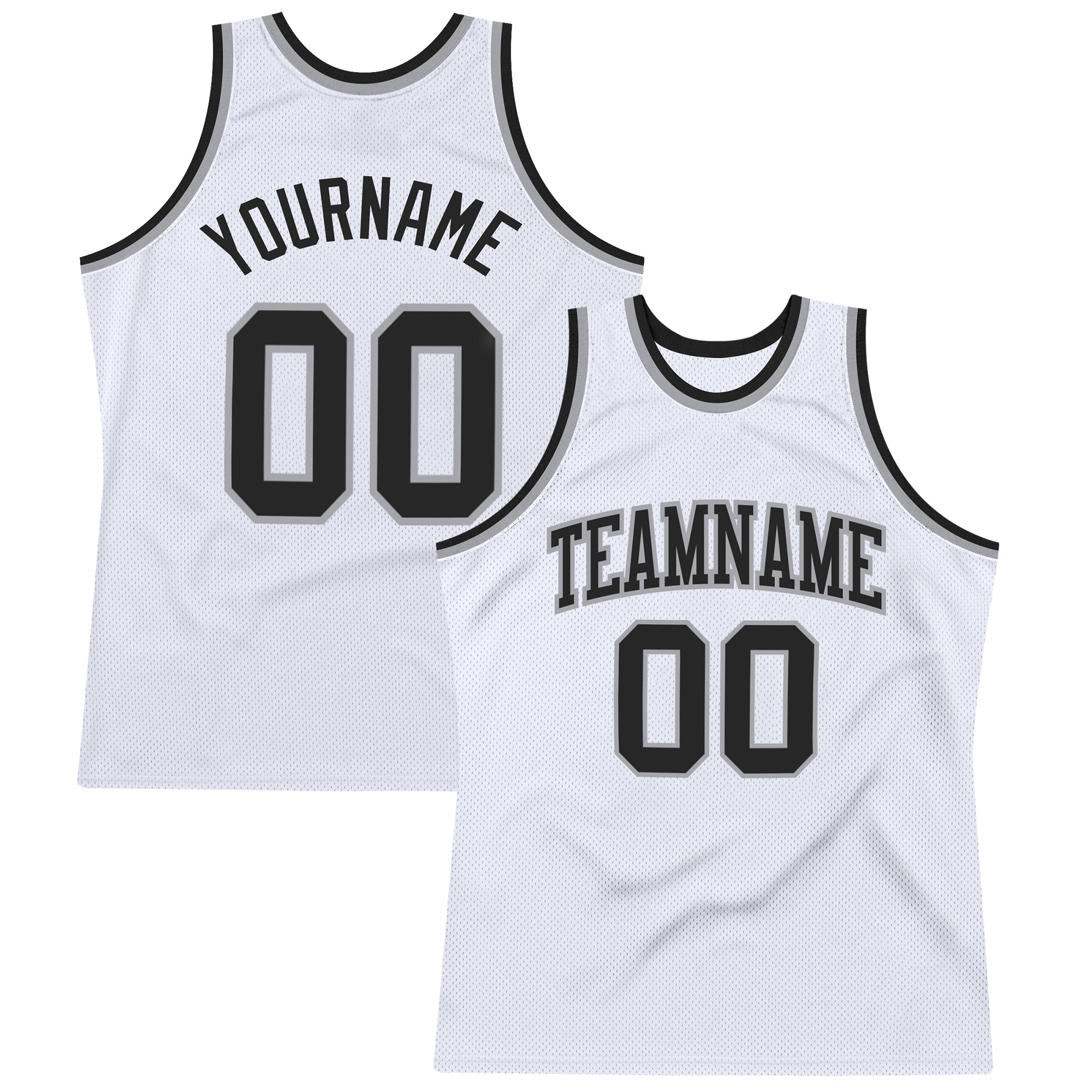 Personalized Authentic Black Gray White Basketball Jersey - Throwback Style Personalized White Black-Gray Authentic Throwback
