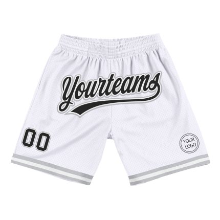Personalized Basketball Shorts - Authentic Throwback in White and Black-Gray Personalized White Black-Gray Authentic Throwback