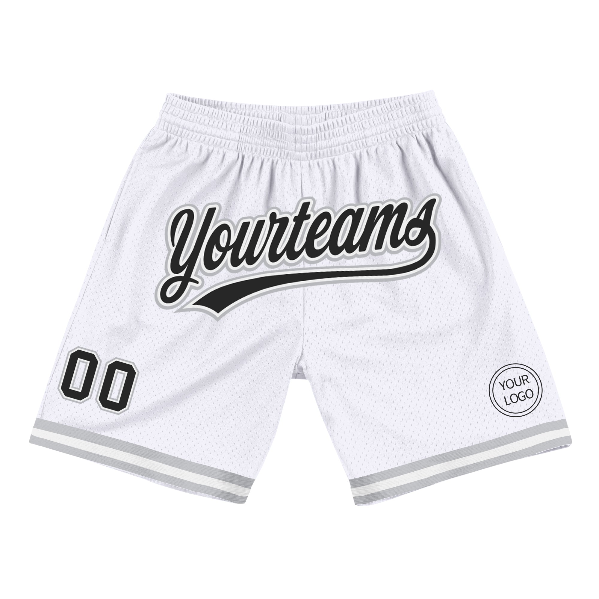 Personalized Basketball Shorts - Authentic Throwback in White and Black-Gray Personalized White Black-Gray Authentic Throwback