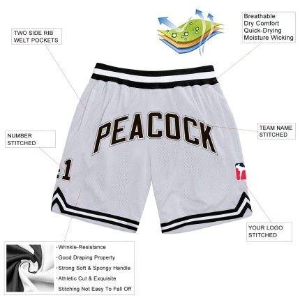 Custom Basketball Shorts with Team Name and Number - Personalized Black and Gray Authentic Throwback Design Personalized